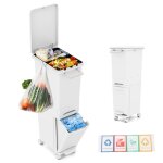 Goplus poubelle 3 en 1 sur roulettes avec couvercle et tiroir de rangementpoubelle � p�dale en plastique ...