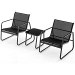 Goplus salon de jardin 3 pcs - 2 chaises + 1 table basse en verre tremp� - cadre m�tallique pour jardin ...