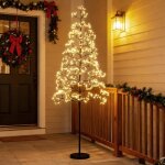 Goplus sapin de noel lumineux 150cm arbre de bouleau interieur 1000 led blanc chaud avec socle lest� ...