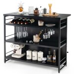 Goplus table de bar industrielle lot de cuisine avec plan de travail tagres casier  vin porte - verres ...