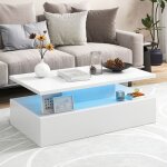 Goplus table basse laque 110x60x40cm avec bande led et tlcommande - 20 lumires / 8 luminosit / 19 ...