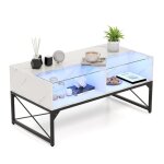Goplus table basse avec lumires led - 4 cubes de rangement - plateau en faux marbre&verre tremp - couleurs ...