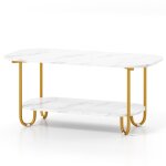 Goplus table basse ovale à 2 niveaux 100x50x45cm - plateau en faux marbre et etagère ouverte - charge ... Goplus table basse ovale à 2 niveaux 100x50x45cm - plateau en faux marbre et etagère ouverte - charge ...