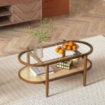 Goplus table basse ovale vintage avec plateau verre trempé et cadre bois dacacia - charge 50kg - 118x715x475cm ... Goplus table basse ovale vintage avec plateau verre trempé et cadre bois dacacia - charge 50kg - 118x715x475cm ...