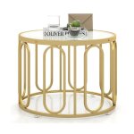 Goplus table basse ronde  2 niveaux d. 605xh. 445cm - plateau en verre tremp - apparence transformable ...
