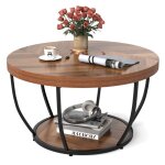Goplus table basse ronde � 2 niveaux d. 80x45cm - cadre en m�tal robuste et plateaux en bois - style ...