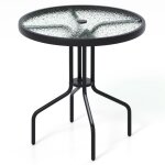 Goplus table bistrot dextrieur ronde de 70cm avec plateau en verre tremp et trou pour parasol de 4cmstruct ...