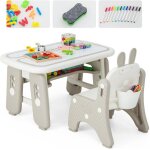 Goplus table et chaise enfant 1ans + 2 plateaux r�versibles pour lire / dessiner - table dactivit�s avec ...