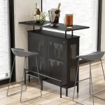 Goplus table cuisine avec cadre mtallique - tagre ouverte / 6 supports pour vin - table bar avec repose ...