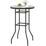 Table de jardin ronde haute - goplus - d. 68x97cm - plateau en verre tremp� - charge 50kg noir