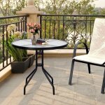 Table de jardin ronde - goplus - d. 70x71cm - plateau en verre tremp� - trou de parasol 43mm - charge ...