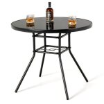 Goplus table de jardin ronde 86x71cm avec trou pour parasol d. 35cm - en verre tremp� s�rigraphi� avec ...
