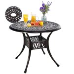 Goplus table � manger ronde dext�rieur de 91 cm en fonte daluminium avec trou pour parasol de 5 cm et ...