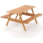 Goplus table de pique - nique avec bancs en bois pour 6 personnes - table de jardin rectangulaire avec ...