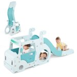 Goplus toboggan 3 en 1 pour tout - petits sur le th�me du bus avec rampes sur�lev�es zone tampon volant ...