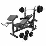 Banc de musculation complet avec haltres, barres et poids