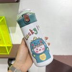 Gourde bouteille deau thermos portable avec paille pour enfant tasse thermique en acier inoxydableblanc ...