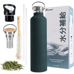 Gourde isotherme 1l en acier inox avec paille. bouteille isotherme 1l avec 2 bouchons + infuseur � th� ...