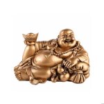Grand bouddha rieur allong� - statuette bouddha - couleur dor� - hauteur 14 cm - chance et fortune - ...