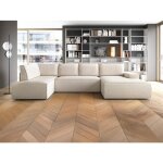 Grand canapé dangle droit panoramique convertible en tissu texturé beige amelia Grand canapé dangle droit panoramique convertible en tissu texturé beige amelia