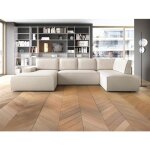 Grand canapé dangle gauche panoramique convertible en tissu texturé beige amelia Grand canapé dangle gauche panoramique convertible en tissu texturé beige amelia