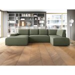 Grand canap� dangle gauche panoramique convertible en tissu textur� vert amelia