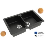 Grand double vier deuito noir en granit premium - 2 bacs sans gouttoir et vidage inclus