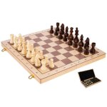 Grand jeu dchecs 45 cm en bois de bouleau - placage noyer rable - 151206 - pliable - roi : 90 mm - ...