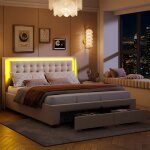 Grand lit double 180x200 avec led lit coffre cadre de lit avec tiroirs lit capitonne velours lit adulte ...