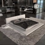 Grand lit plateforme king size blanc 180 x 200 xxl tables de chevets