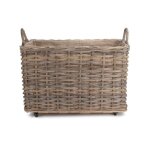 Grand panier à bûches doublé de toile de jute en rotin à roues Grand panier à bûches doublé de toile de jute en rotin à roues
