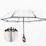 Grand parapluie transparent invers� double toit en c structure fibre poign�e en c pliable manuel libre ...
