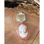 Pendentif - plaqu� or - ovale - cornaline rouge - 25mm x 18mm - poin�onn�