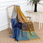 Grand plaid et couvre - lit en coton jet de canap dessus de lit naturel couverture simple bleu marin ...