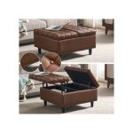 Grand pouf de rangement carr� en pu marron banc relevable avec espace de stockage rembourr� pour salon ...