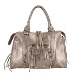Grand sac bowling femme - cuir v�ritable iris� - sac cabas a4 cours lyc�e - champagne