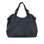 Grand sac � main en cuir lisse italien camelia - bleu fonc�