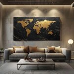 Grand tableau mural xxl moderne - carte du monde toile imprime poster abstrait marbre photo artistique ...