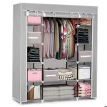 Armoire textile avec tiroirs - janshop - massido - 45x135x170 cm - gris - 12 �tag�res - 3 tiroirs - rail ...