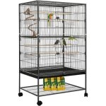 Grande cage oiseaux en métal avec roulettes volière avec corde jouet 2 portes & 4 perchoirs en bois & ... Grande cage oiseaux en métal avec roulettes volière avec corde jouet 2 portes & 4 perchoirs en bois & ...