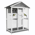 Grande cage oiseau - pawhut - 4 perchoirs bac  litire coulissant 2 portes - pour canaris et perruches ...