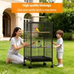 Grande cage oiseaux avec support � roulette voliere cage perroquet - 45. 5 x 45. 5 x 100. 5cm