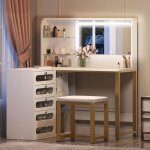 Grande coiffeuse avec clairage led rglable coiffeuse avec miroir et tabouret coiffeuse angle avec rangement ...