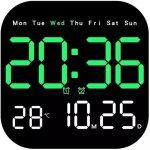 Grande horloge murale led num�rique avec t�l�commande temp�rature date semaine (vert)