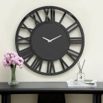 Grande horloge murale moderne avec miroir noir et chiffres romains dcoration lgante pour salon - 80cm ...