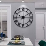 Grande horloge murale vintage ronde en m�talsilencieuse40 cmchiffres romains noirsd�coration pour salon ...