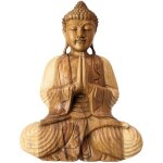 Grande statue de bouddha assis en bois 40cm sculptée à la main Grande statue de bouddha assis en bois 40cm sculptée à la main