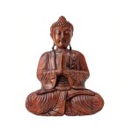 Grande statue de bouddha assis en bois massif sculpt� main 40cm