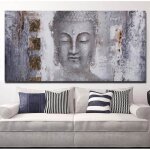 Grande taille de bouddha zen - tableau mural sur toile - peinture  lhuile pour salon dcoration de la ...