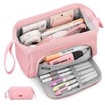 Trousse  crayons - rose - grande - zippe - toile - multifonctionnelle